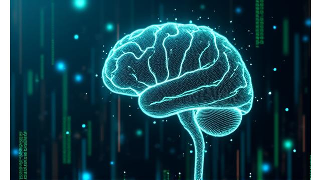 Графическое изображение искусственного интеллекта, анализирующего финансовые данные, с нейронными сетями и диаграммами.