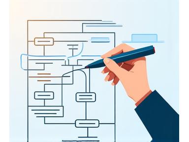 Рука рисует концепцию проекта на доске, отображая разработку плана изменений.